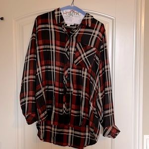 Beach Lunch Lounge black and red plaid button up shirt